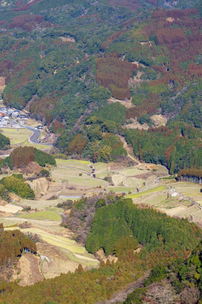 八幡岳から見た蕨野の棚田